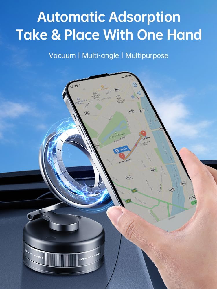 Caiwongtech 360 Vacuum Magnetic Suction Phone Holder, Rotatable Foldable Retractable Hands-Free Suction Cup Phone Mount