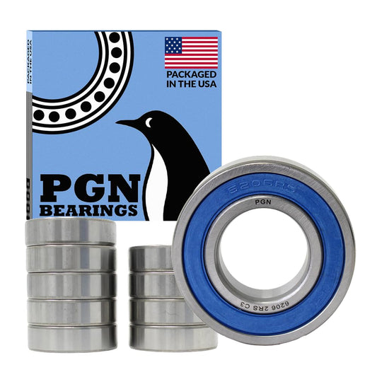 PGN (10 Pack) 6206-2RS Bearing - Lubricated Chrome Steel Sealed Ball Bearing - 30x62x16mm Bearings with Rubber Seal & High RPM Support