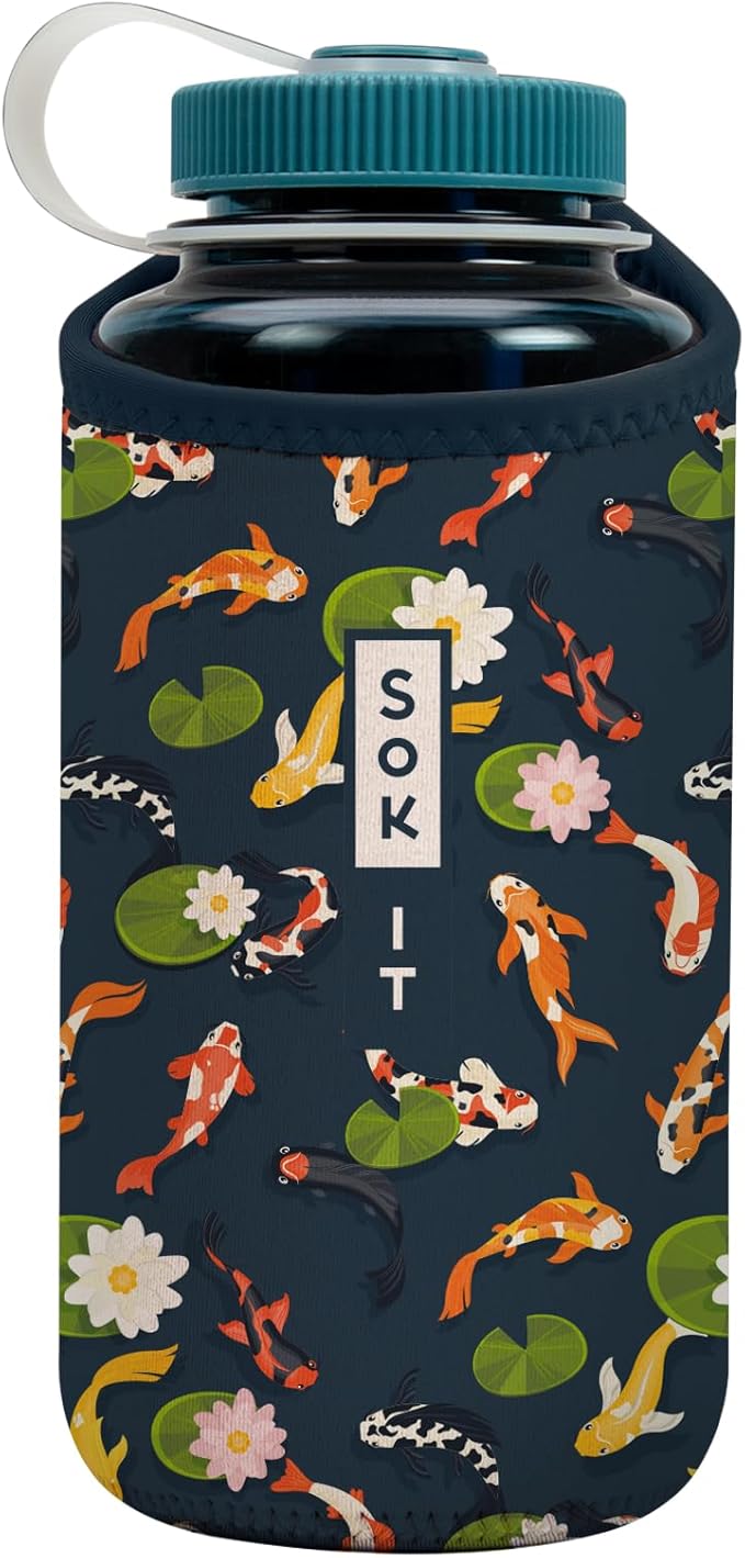 Sok It BotlSok Water Bottle Sleeve Insulated Neoprene Cover (Koi Garden, Fits 32oz Nalgene)