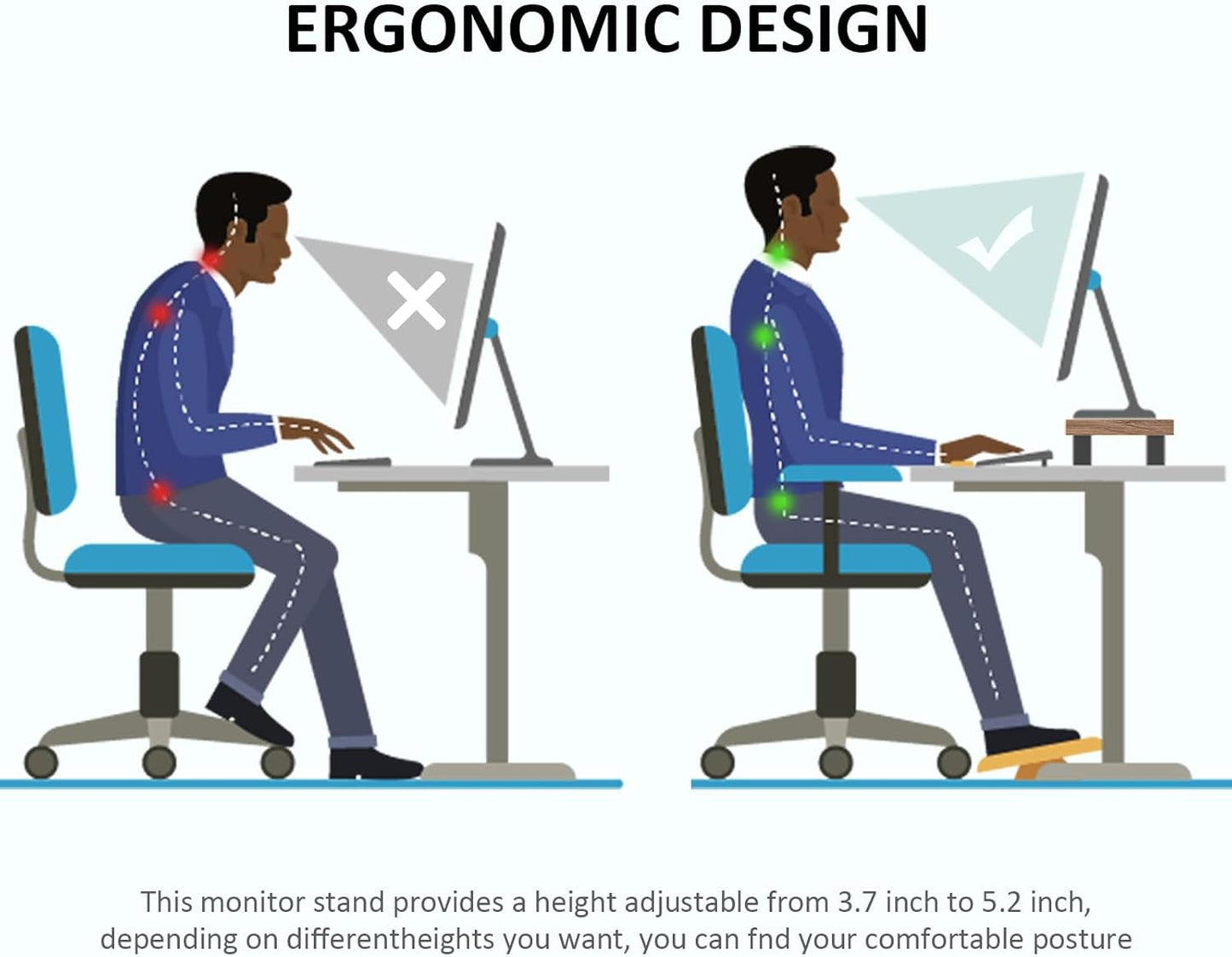 2 AX WABER Dual Monitor Stand Riser, Monitor Stand with Adjustable Length and Angle, Wood Monitor Stand for Desk