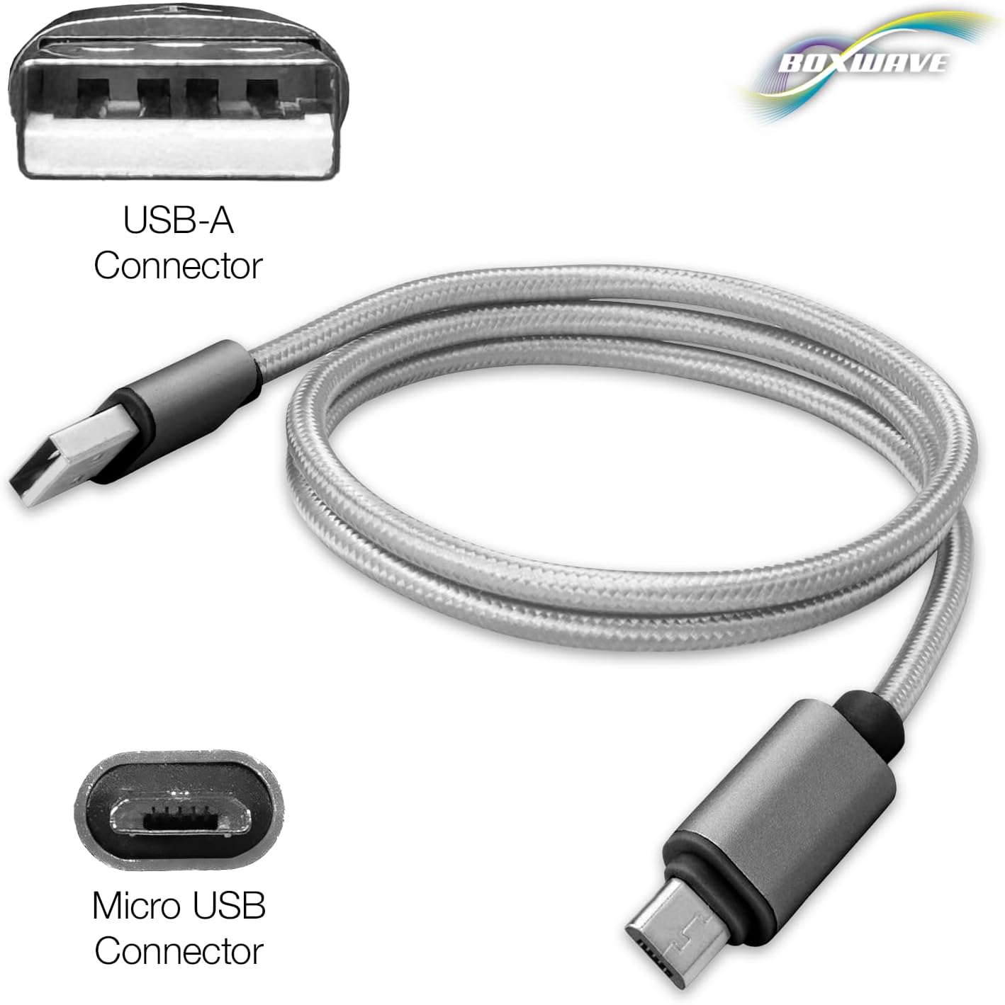 BoxWave MP3 (1.8 Cable Compatible with Dyzeryk Player in) - Micro USB DuraCable, Braided Micro USB Charging Cable