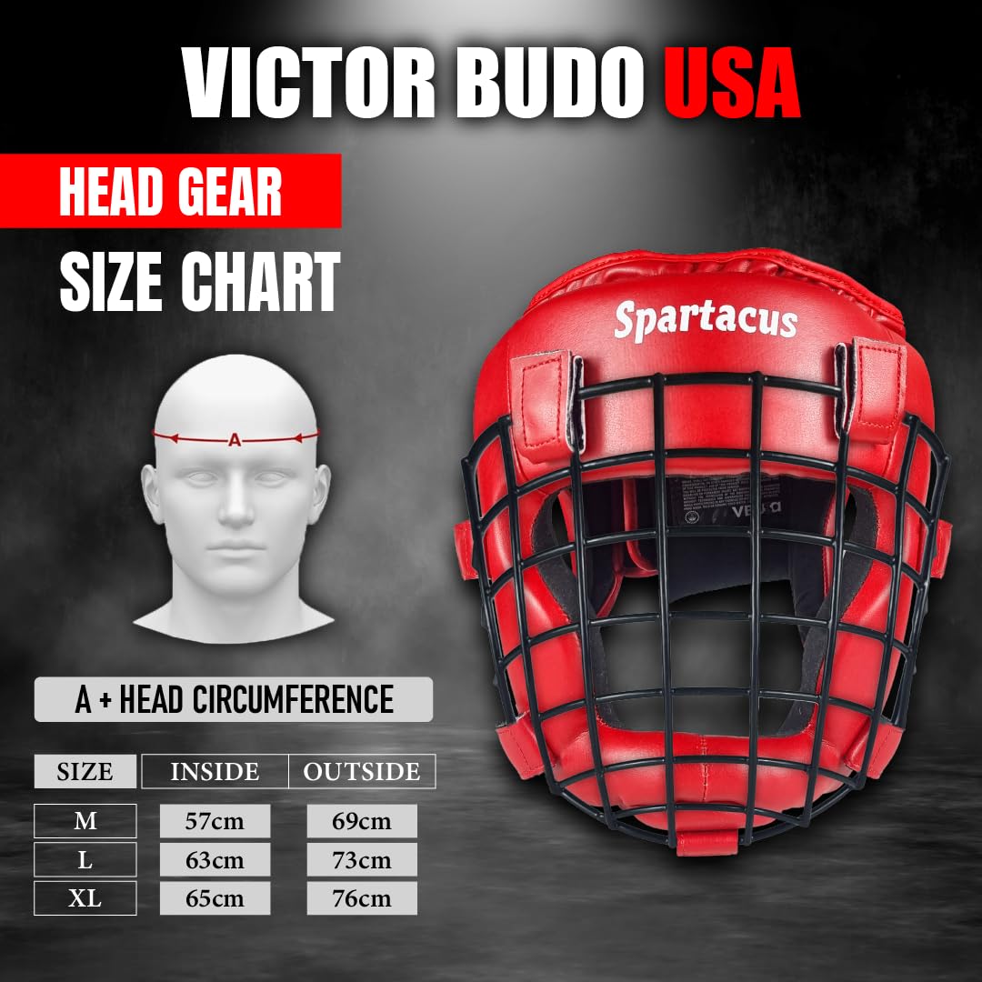 Victorbudo USA Boxing Headgear MMA Muay Thai, Removable Face Grill, Head Gear for Sparring Grappling Martial Arts Kickboxing Karate Taekwondo BJJ Training Head Guard (Red, Large)