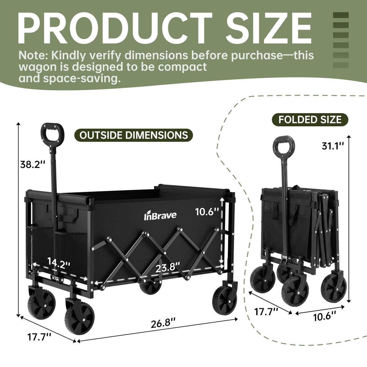 Collapsible Wagon Cart Foldable Beach Wagon with All-Terrain Wheels - 380 LBS Heavy Duty Grocery Cart for Shopping, Beach, Camping, Sports, Garden (Black)