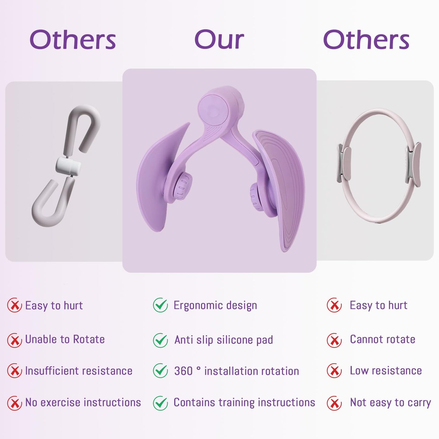 Thigh Master Pelvic Floor Exercise Devices and Inner Thigh Trainer for Women - Kegel Exercise Equipment for Home Use (Violet)