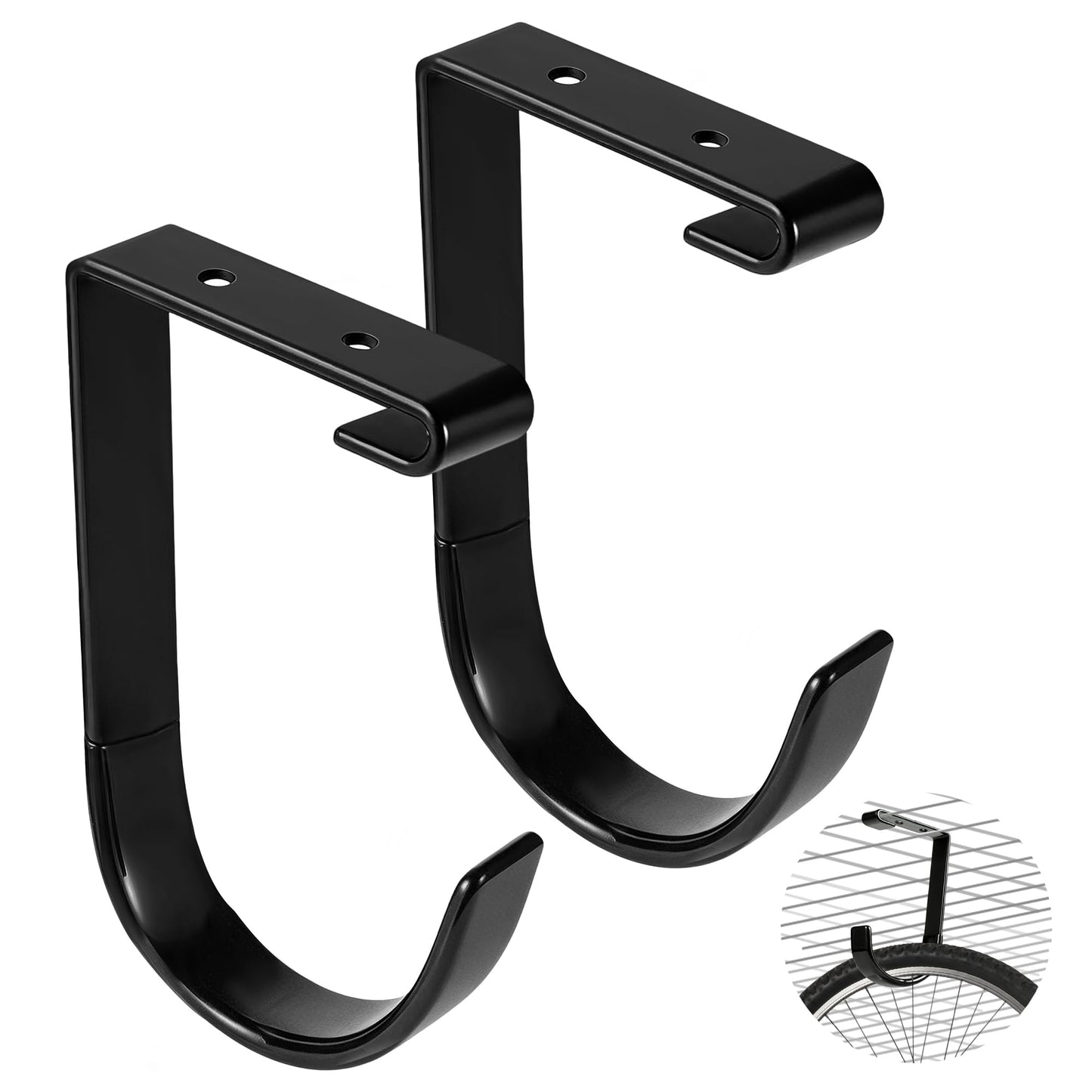 2 Pack Extra Large Bike Hooks for Garage, Bike Hanging Hooks 88lb Heavy Duty Ceiling Mount Storage Hooks for Bikes and Skis with Rubber Coated Anti Slip Black