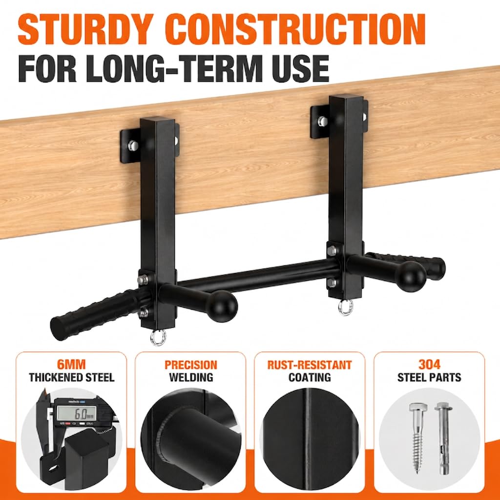 HWOOUSA Joist Mounted Pull Up Bar, 650lbs Heavy Duty Strength Training Pullup Bars, Multi-Grip Chin Up Bar for Home Gym, Garage & Basement Ceiling Beam Installation
