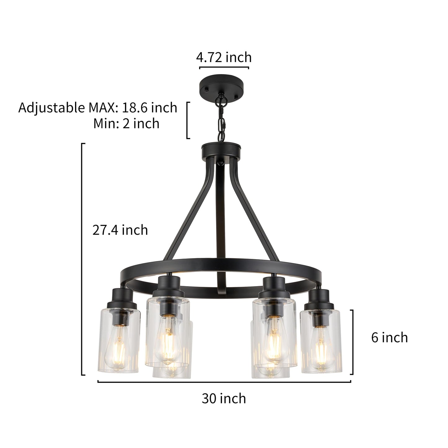 LIGOTFIRE 6-Light Farmhouse Chandelier Light Fixture Dining Room Lighting Fixtures Hanging Wagon Wheel Chandelier Kitchen Island Pendant Lights Modern Black Industrial Rustic Adjustable Height Metal