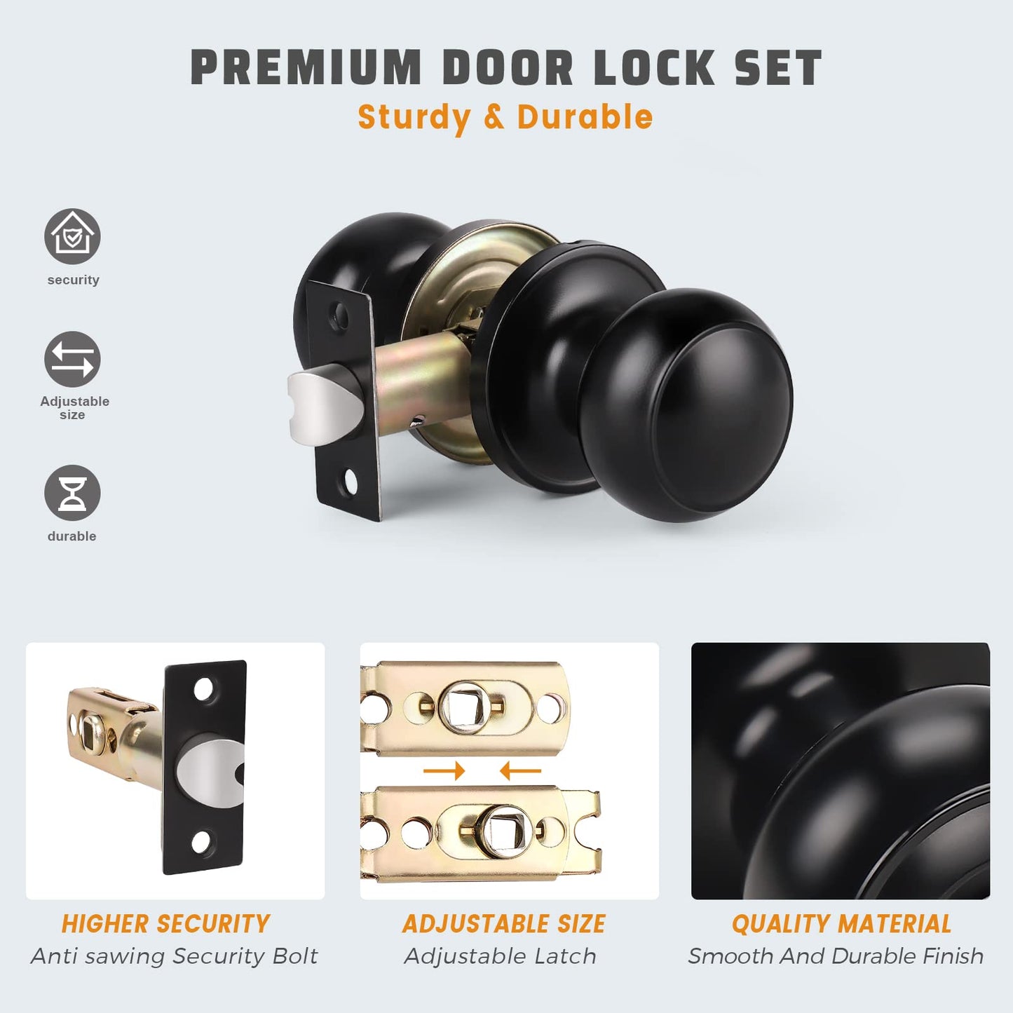 KNOBWELL 6 Pack Matte Black Door Knob - Round Interior Door Handles for Hallway & Closet, Non-Locking Passage Door Knobs with Durable Lockset, Easy Install