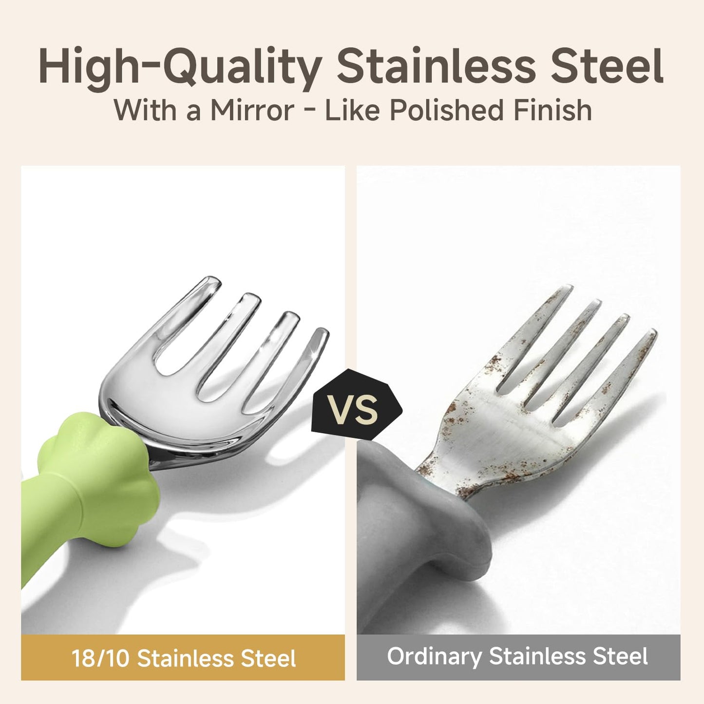KINGSTONE Toddler Utensils with Case, Kids Silverware Set with Silicone Handles, 18/10 Stainless Steel Children Safe Forks and Spoons, Travel Carrying Cases BPA Free, Dishwasher Safe (green)