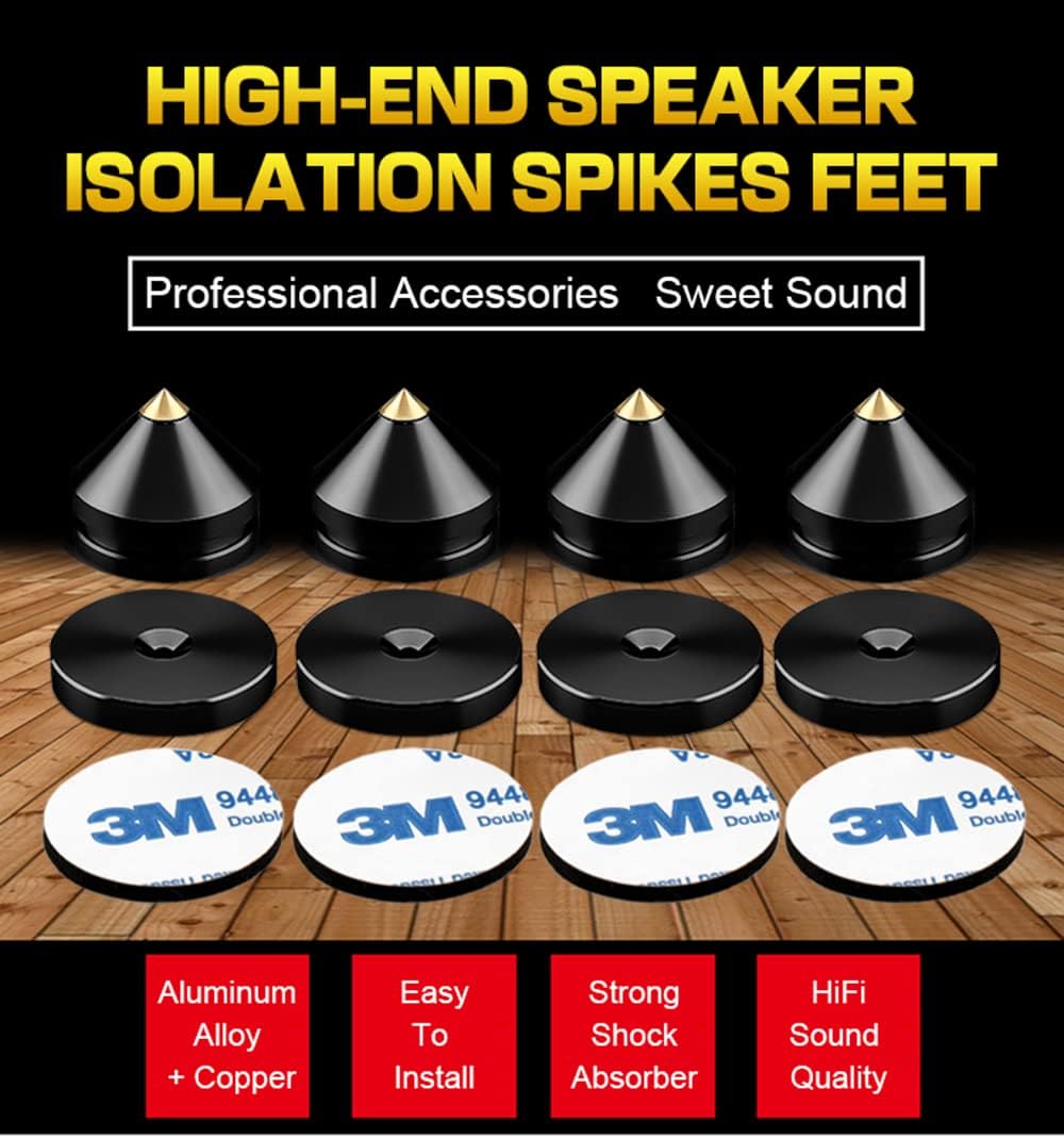 4Pcs 3m Speaker Isolation Spikes Floor Protectors Shockproof Speaker Isolation Spikes with Base Pad