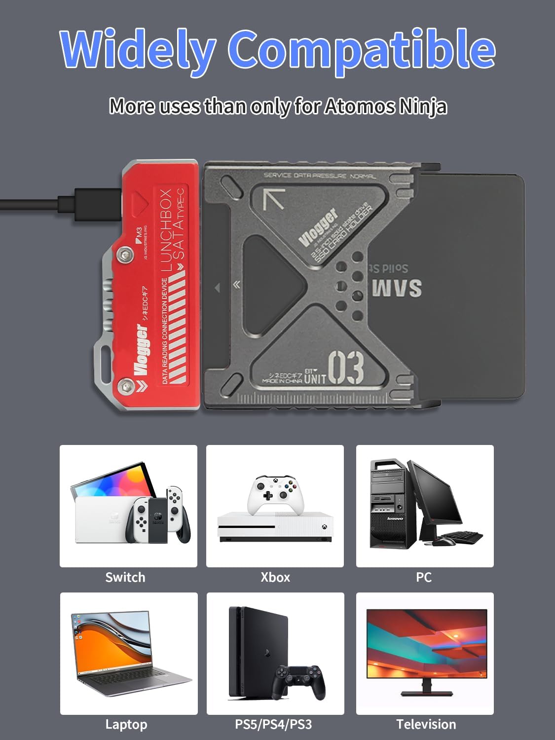MUNYEAH 3.1, 2.5-inch SSD Card Reader, SATA to Type-C USB Compatible with Lunchbox SATA Drives, Aluminum Case