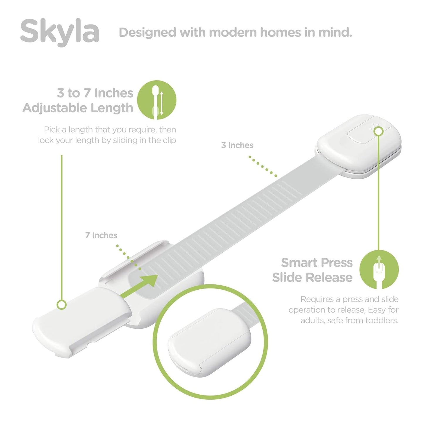 SKYLA HOMES Baby Locks - 8-Pack Child Safety Cabinet Proofing with 3M Adhesive | Easy Install, No Screws