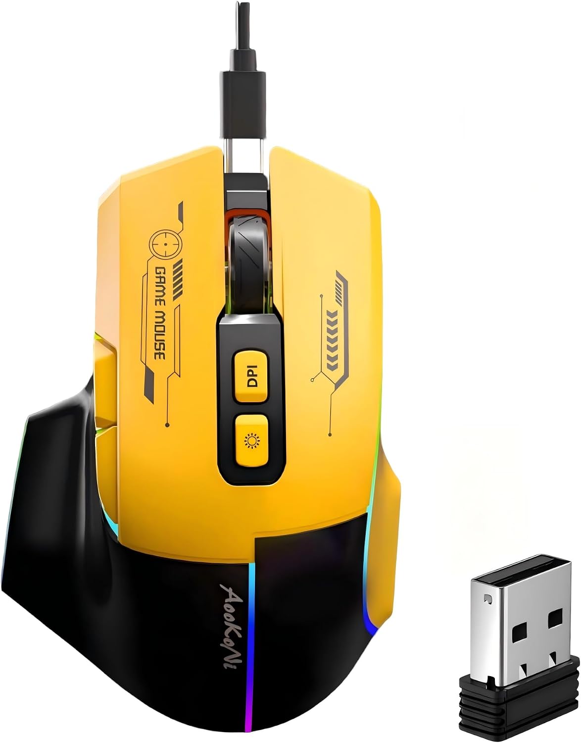 mobiproduct 5 7200, Wireless MouseErgonomic Mouse with Adjustable DPI up to RGB Breathing Lights, Compatible