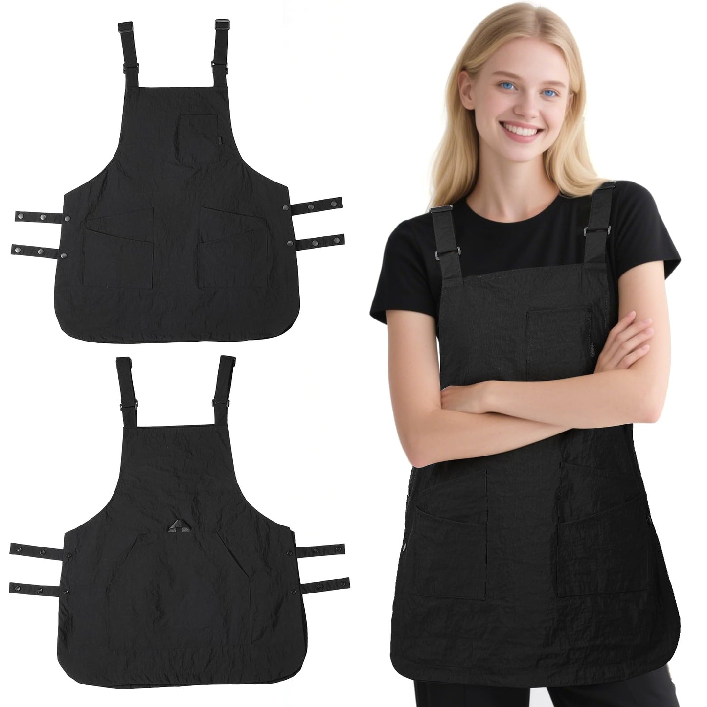 XJSLDYN Aprons for Women with Pockets Adjustable Double-Sided Wearable Durable Lightweight Chef Cooking Kitchen Restaurant Aprons for Women Men