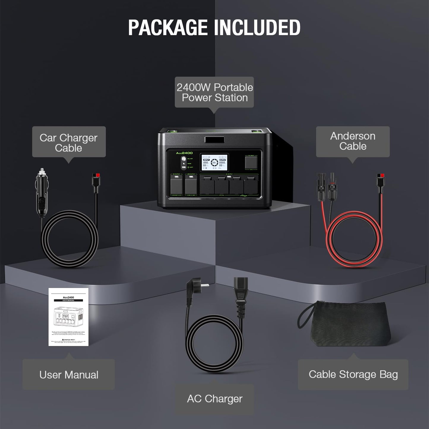 Solar Generator 2400W Portable Power Station, 1843.2Wh UPS Home Battery Backup, LiFePO4 Battery Supply with 12 Outlets(2400W AC Outlets,PD100W), 2Hrs Quick Charge, Home Emergency, RV Trip, Acc2400