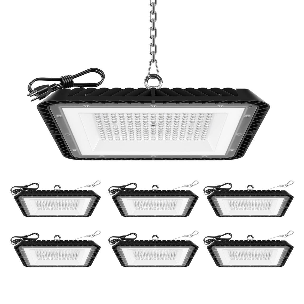 ONLYLUX UFO LED High Bay Lights 200W Upgraded Square, 30000LM 5000K Daylight High Bay LED Shop Lights for Warehouse Workshop Factory Gym, IP65 Waterproof Shop Lights, 120V-277V Garage Light (6 Pack)