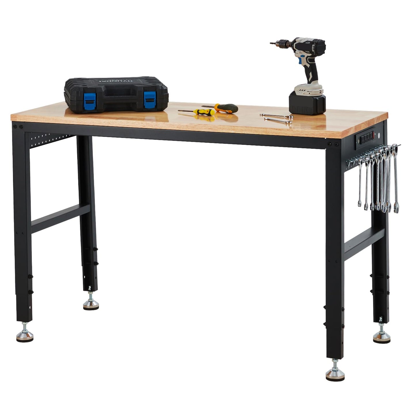 48"x20"Adjustable Workbench, 2000 Lbs Capacity, Heavy-Duty Garage Worktable with Built-in Power Outlet for Home, Office & Workshop, Adjustable Height 29.5"-38.4"