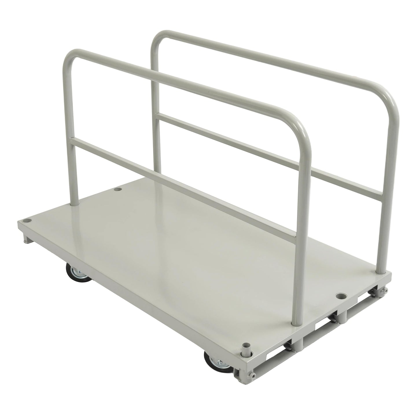 ECOTRIC Steel Platform Dolly Cart 42"x24" Truck Cart with 1 Front 2 Side Handrails 4 Swivel Casters 2200 Lbs Capacity Powder Coated Silvery