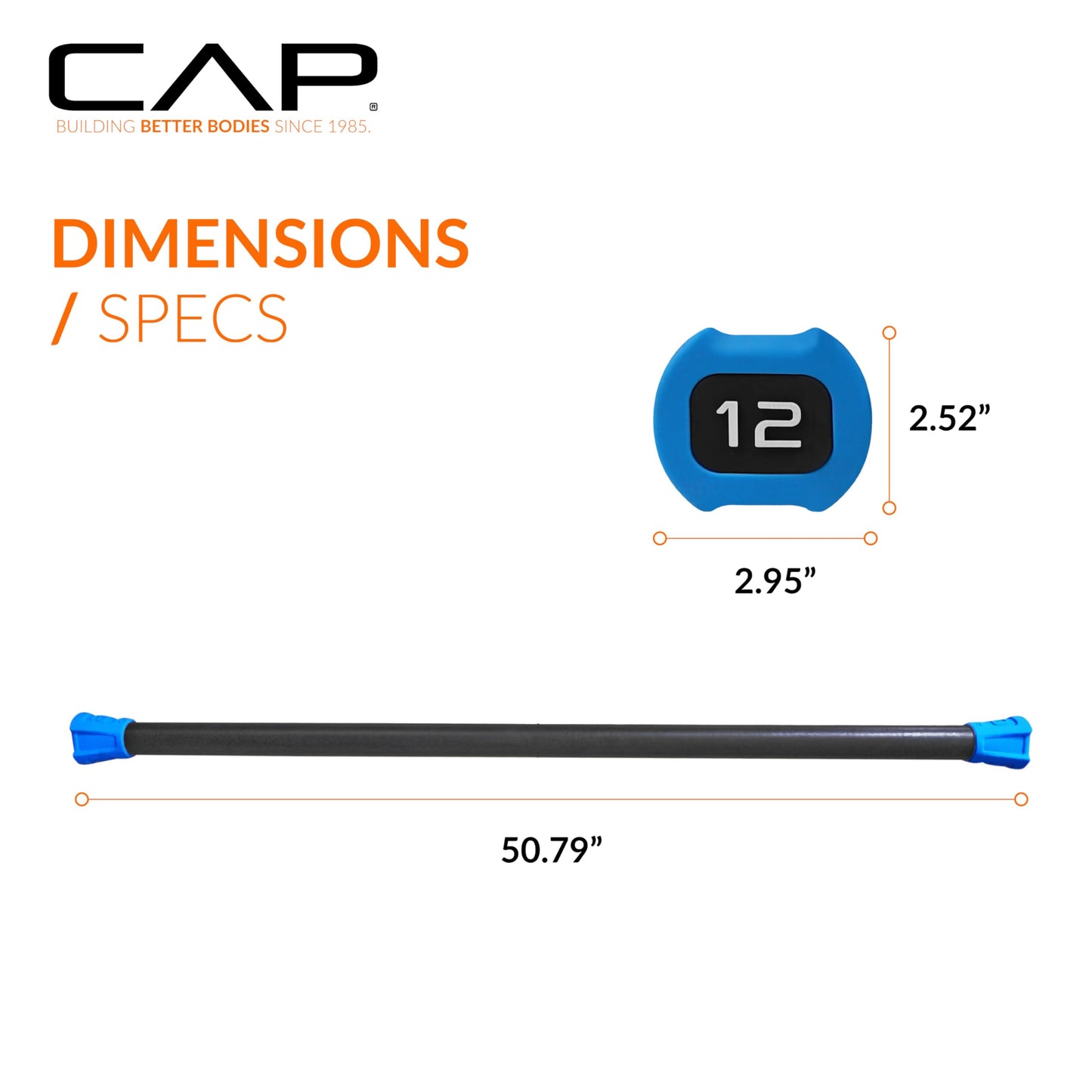 CAP Barbell 12 lb Total Body Workout Weighted Bar - Blue | Exercise Bar for Strength Training, Yoga, Pilates, Resistance Training, and Home Gym Workouts