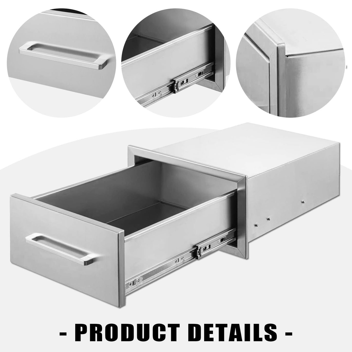ZHAIUPON Outdoor Kitchen Drawers, 20" W27"H23"D Stainless Steel Triple BBQ Drawers, Grilling Access Drawer with Chrome Handle Enclosed Built-in Flush Mount for Outdoor Kitchen,BBQ Island