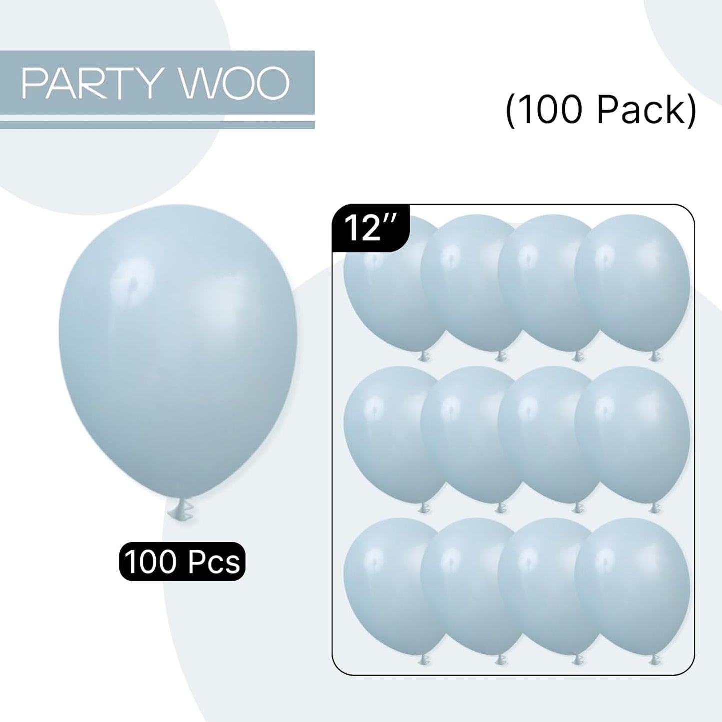 PartyWoo Dusty Blue Balloons - 100pcs 12 Inch Light Blue Aqua Latex Helium Balloons for Events