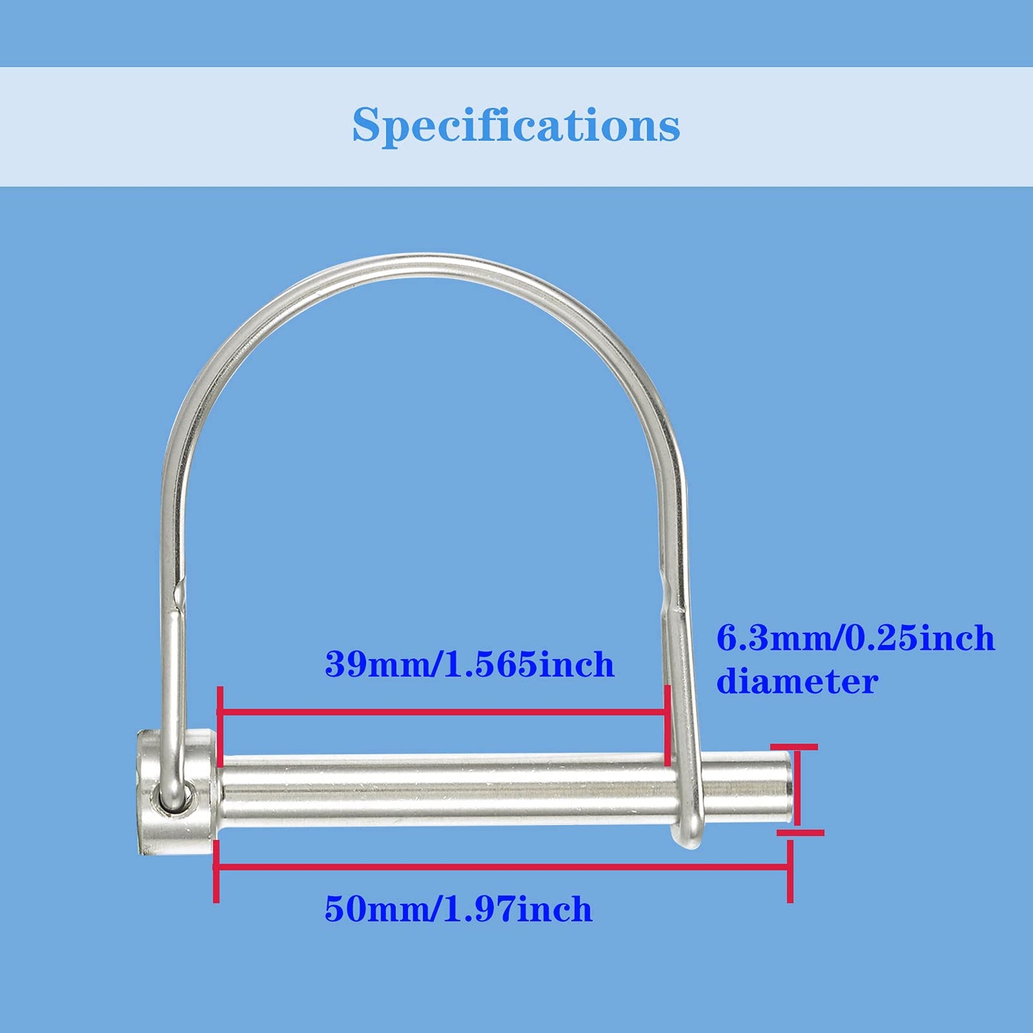 Safety Coupler Pin 1/4 Inch(6.3mm) Diameter, 1.97Inch(50mm) Length,Wire Lock Pins, Shaft Locking Pins, 316 Stainless Steel(2 Pcs)