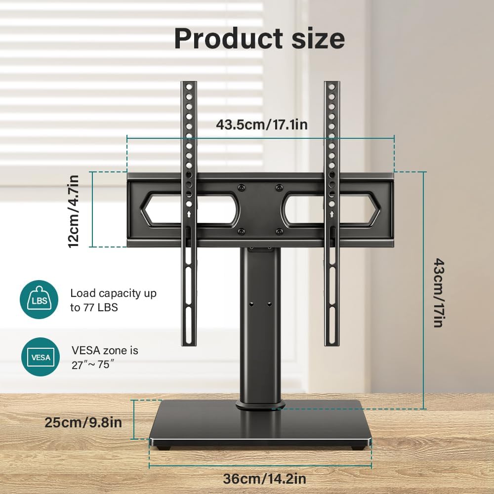 BFTOU 27-75 inch +/-35 400x400mm,Holds 77 lbs Universal TV Stand for TVs Swivel Height Adjustable Table Top TV Base Max
