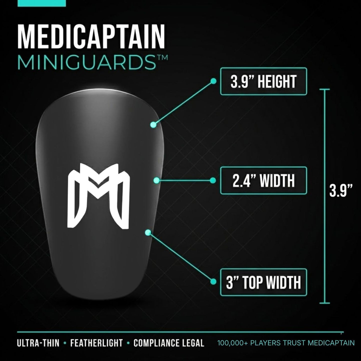 MediCaptain MiniGuards - Mini Shin Guards for Soccer Players - Tiny Shin Pads for Men, Women, Teens - Miniature Shin Guards 3.9 x 2.4 inch - Perfect for High Level Soccer Athletes (Black)