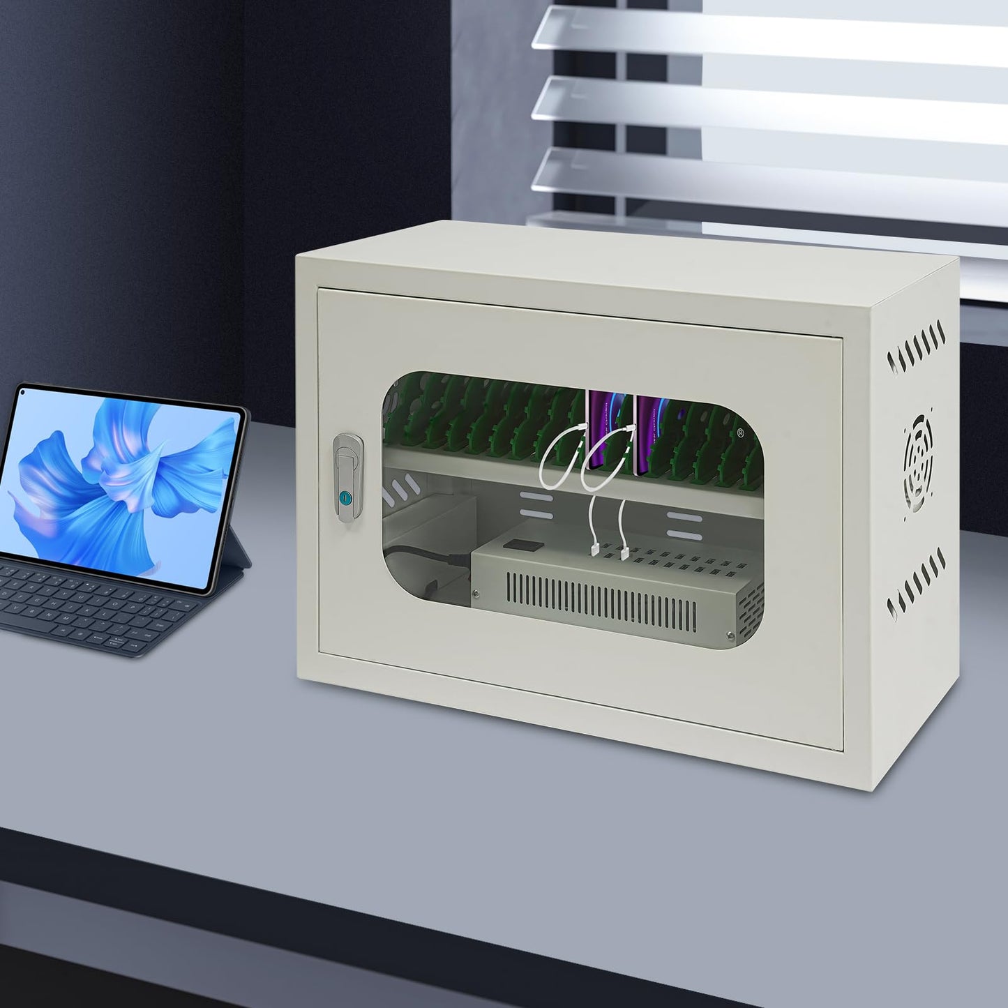 Rechargeable Mobile Phone Charging Cabinet,20 Slots Cell Phones Charging Station Portable Cellphone Charging Cart with Combination Lock, for Students and Employees, Tourists (20Slots)