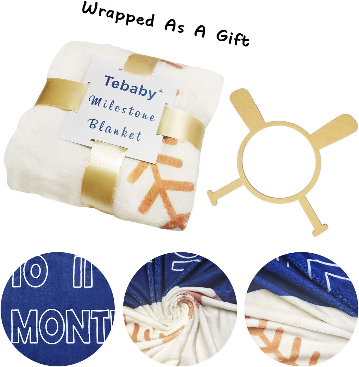 51''x40'' Tebaby Baby Monthly Milestone Blanket Boy - Newborn Month Blanket Unisex Neutral Personalized Shower Gift