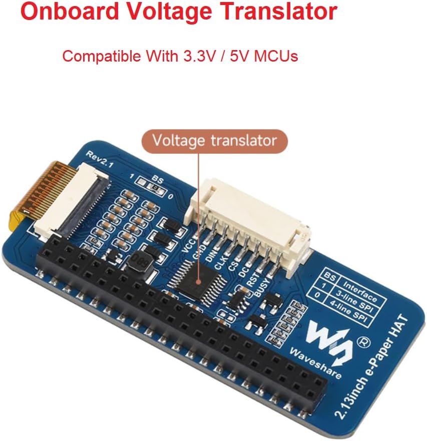 2.13inch 250x122 3.3V/5V Nano/Arduino/STM32, waveshare Four Color E-Ink Display HAT (G), Resolution Red Yellow Black