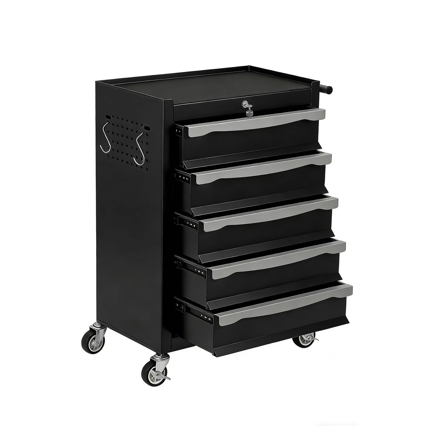 5-Drawer Tool Chest, Rolling Tool Cart, Large Capacity Tool Storage Cabinet with Keyed Locking and Drawer Liners, Link Buckle, and Can Be Combined to Large Cabinet Set, for Garage, Workshop, Warehouse