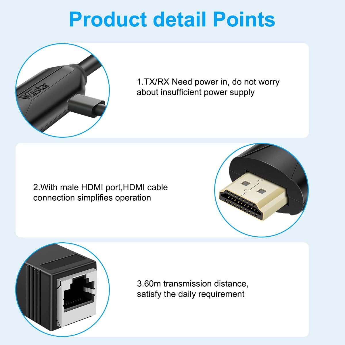 HDSUNWSTD Cat5e Cat6 RJ45 RJ45 2 196ft/60m 1080p HDMI Over Ethernet / Ethernet Cable, Male to Female HDMI to Ethernet