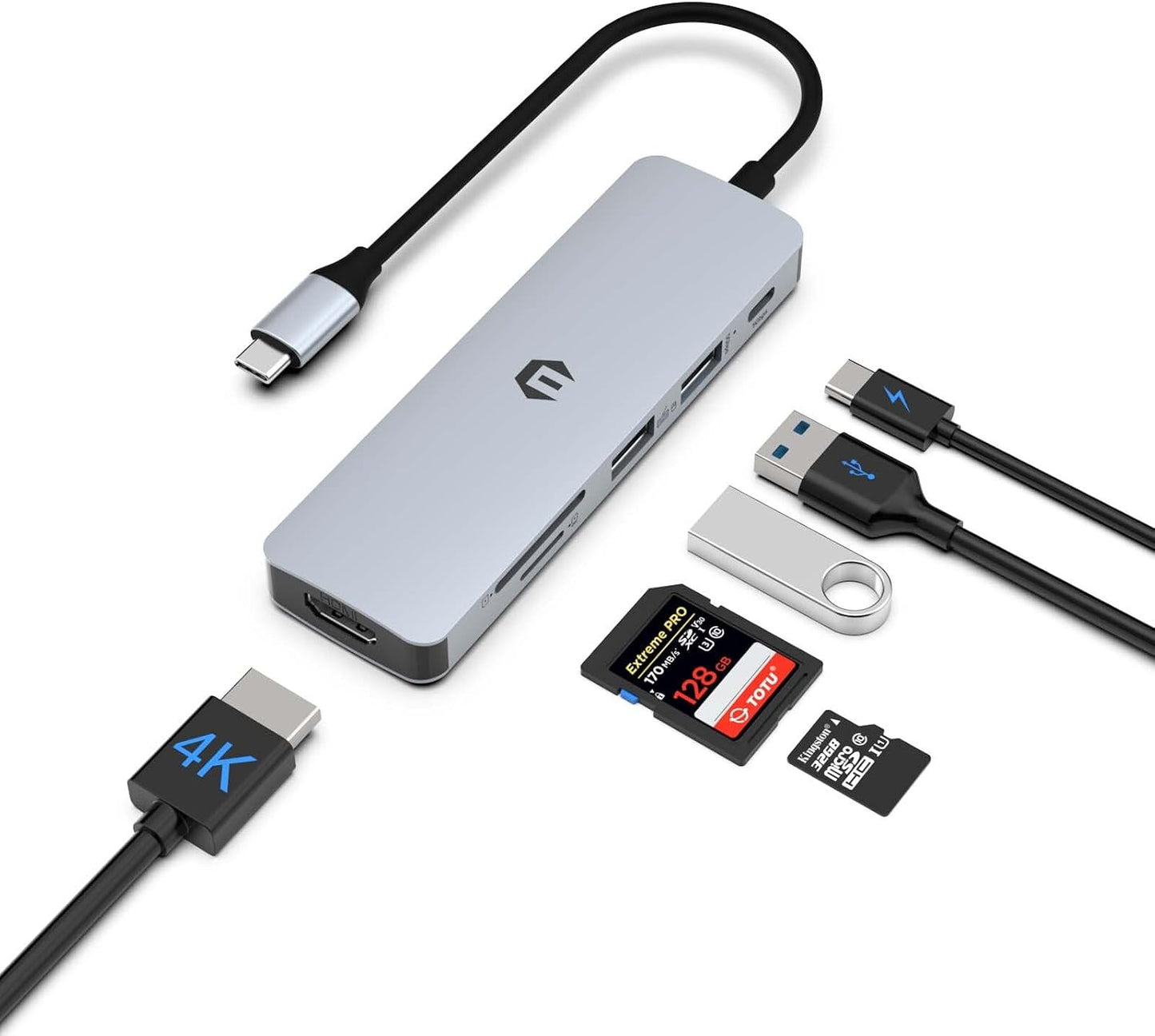 Tiergrade 6 1 4K 3.0 2.0 100W USB C Hub, in USB C Adapter, Display Docking Station with USB-A Port, USB-A Port, Power
