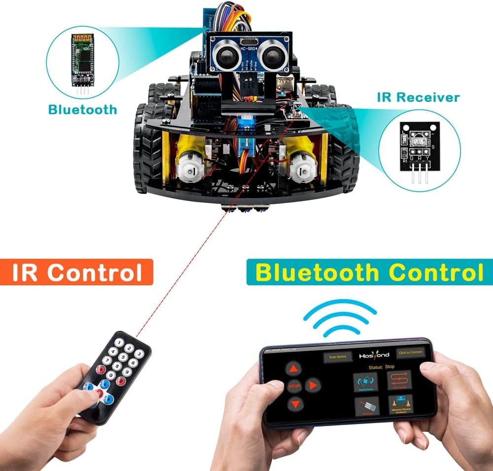 R3 Hosyond Smart Robot Car Project Kit Compatible with Arduino IDE, with Tutorial, Bluetooth, Line Tracking, Ultrasonic