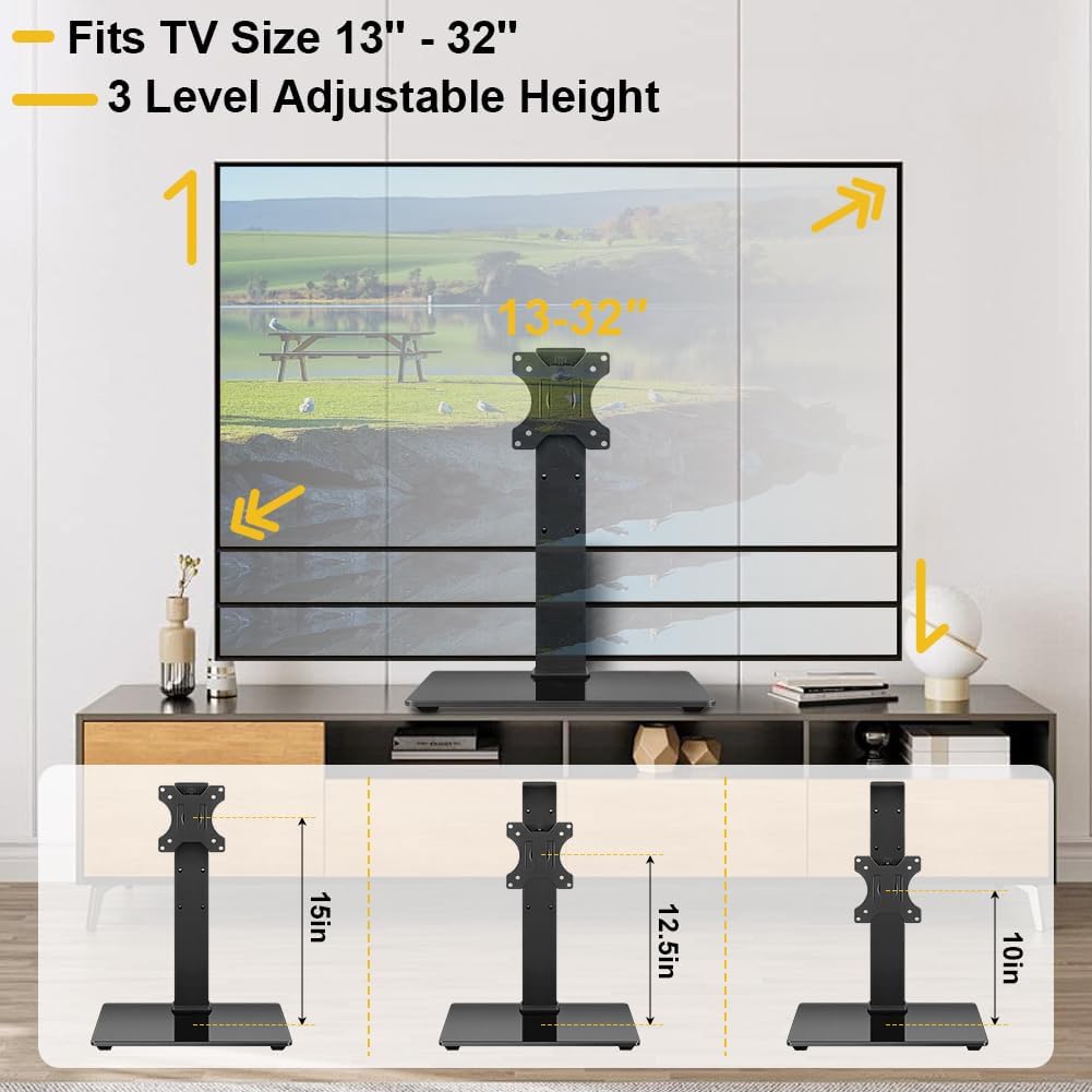 WKWKER 13-32inch 45 100x100mm Universal TV Stand for LED LCD Table Top Television Stand with Degree Height Adjustable