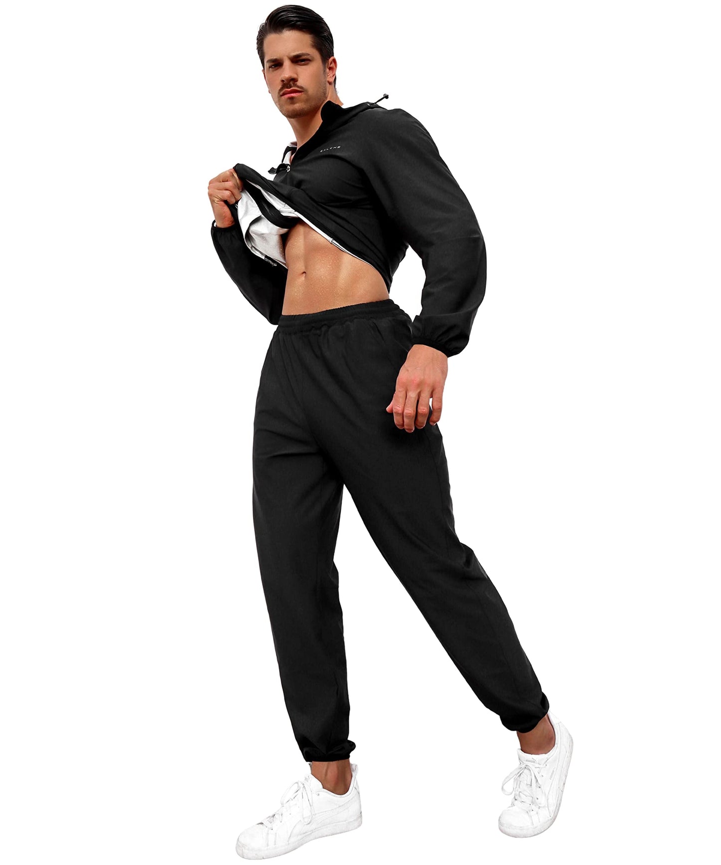 GALCHE Men's Sauna Suit 2-Piece Performance Jacket and Pants Set for Weight Loss Workout Boxing (Black, XX-Large)