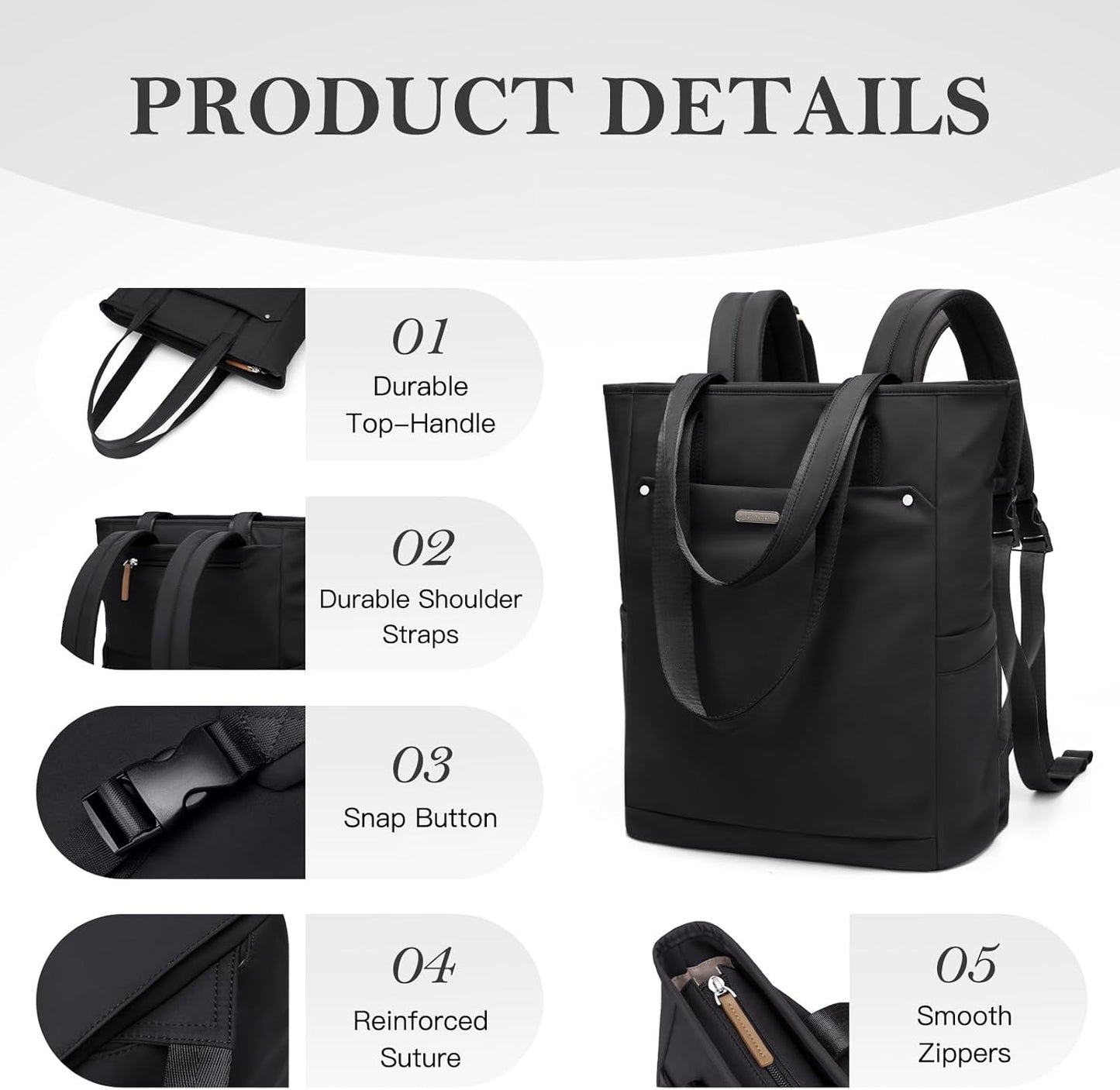 Backpack Backpack Leisure,16 Inch,Black Convertible Laptop for Women Men Carry on Tote Teacher Bookbag for College Work
