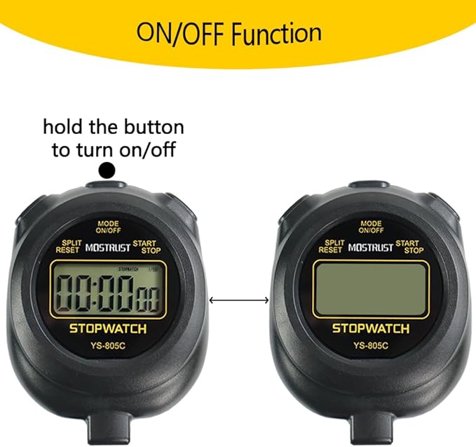 Digital Simple Stopwatch Timer, Single Lap Stopwatch Countdown Timer with On/Off, AAA Battery(Included) Stopwatch for Kids Students Coaches (Black)