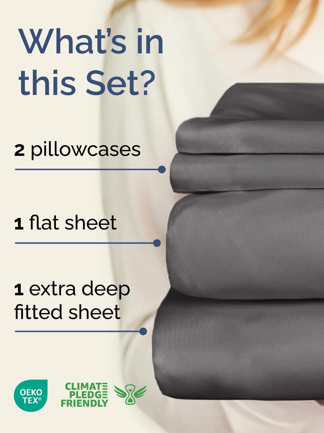 Skiennix Extra Deep Twin Sheet Set - 4-Piece Cooling & Breathable Bedding - Soft, Wrinkle-Free Grey