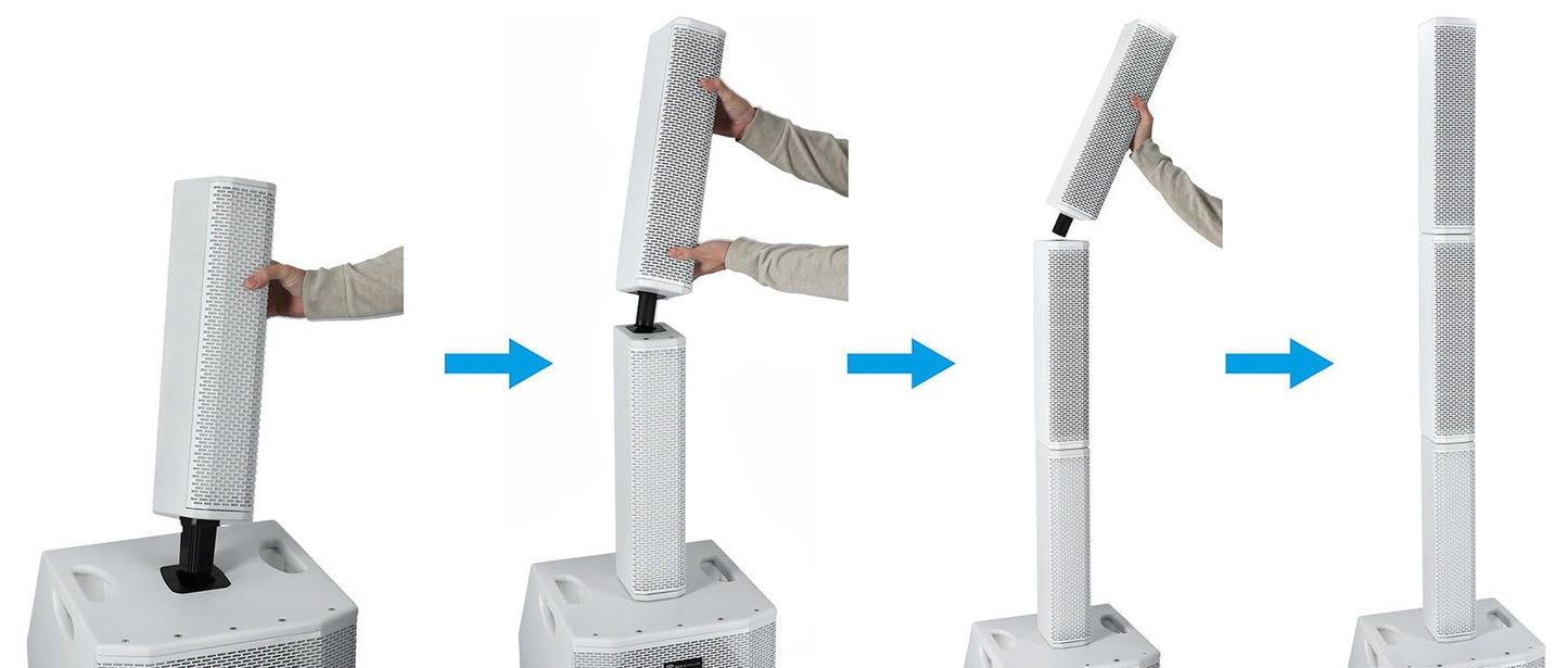 Rockville Titan Array Speaker System V2 Lightweight Column PA, Dual 10" Subwoofers, 3200W Peak, Bluetooth, White