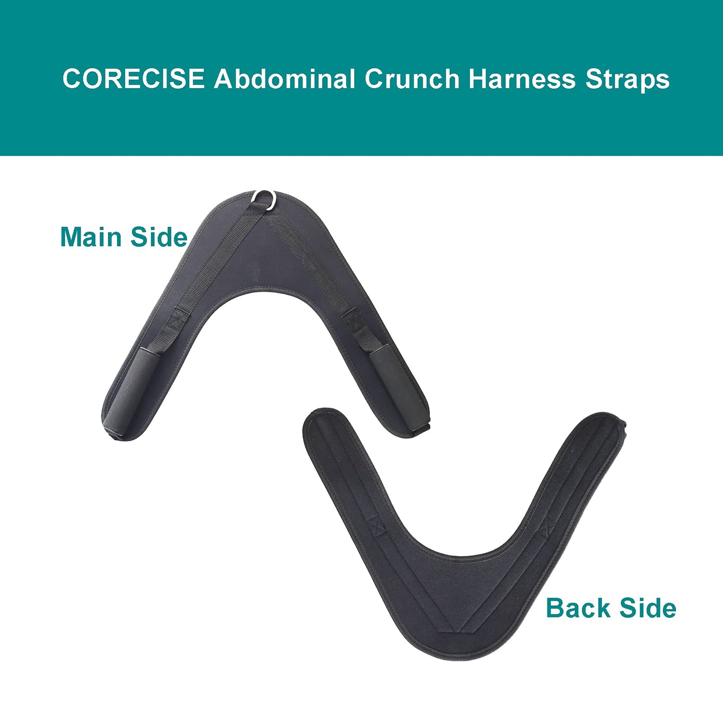 CORECISE Abdominal Crunch Harness Straps,Back Exercise Pulling Harness Shoulder Strap, V-shape Crunch Belt,Abdominal Crunch Straps Belt Attachment for Cable Machine black
