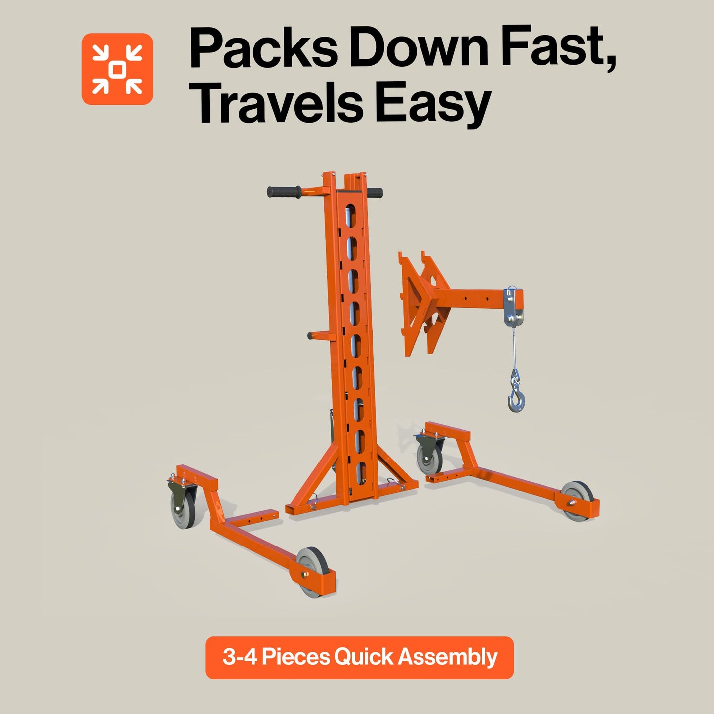 Superhandy Portable Hydraulic Crane Lift, Tool-Free Disassembly, Foot Pedal Operation, 6-Inch PU Wheels with Brakes, No Power Required, for Trucks, Garages & Workshops