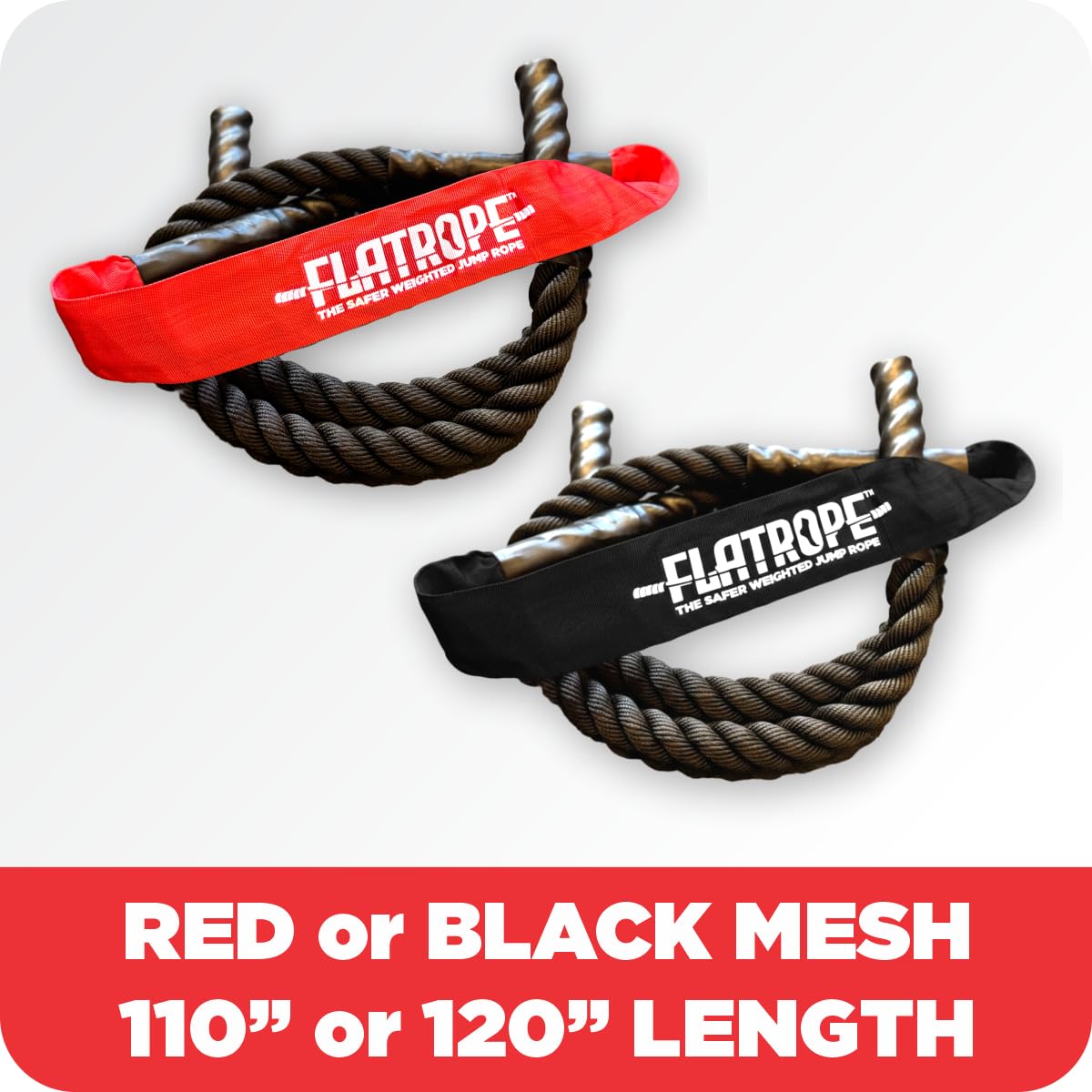 Patented FLATROPE 5lb Weighted Jump Rope, Heavy Flat-Mesh Design to Reduce Ankle Injury, 120” Adjustable Strength-Training Rope for Muscle Building, Conditioning & HIIT, Home Gym Fitness Equipment for CrossFit, HYROX, Spartan, DEKA Athletes, Black