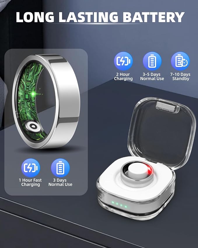 Smart Ring for Women Men Fitness Ring with Step Counting, Heart Rate, Blood Oxygen, Blood Pressure, Sleep Monitoring, IP68 Waterproof for iPhone and Android, No Subscription Fee,Silver 10#