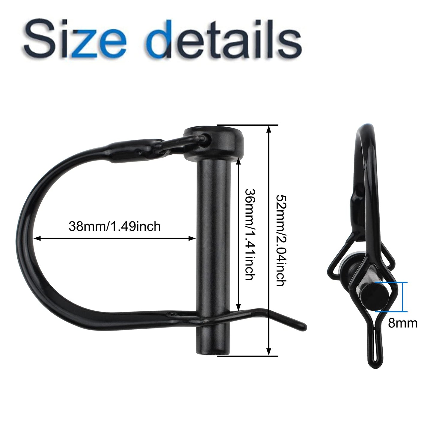INCREWAY Wire Lock Pin, 4PCS 8mm Carbon Steel Shaft Locking Pin Safety Coupler Pin Round Loop Wire Lock Trailers Pin for Farm Lawn Garden