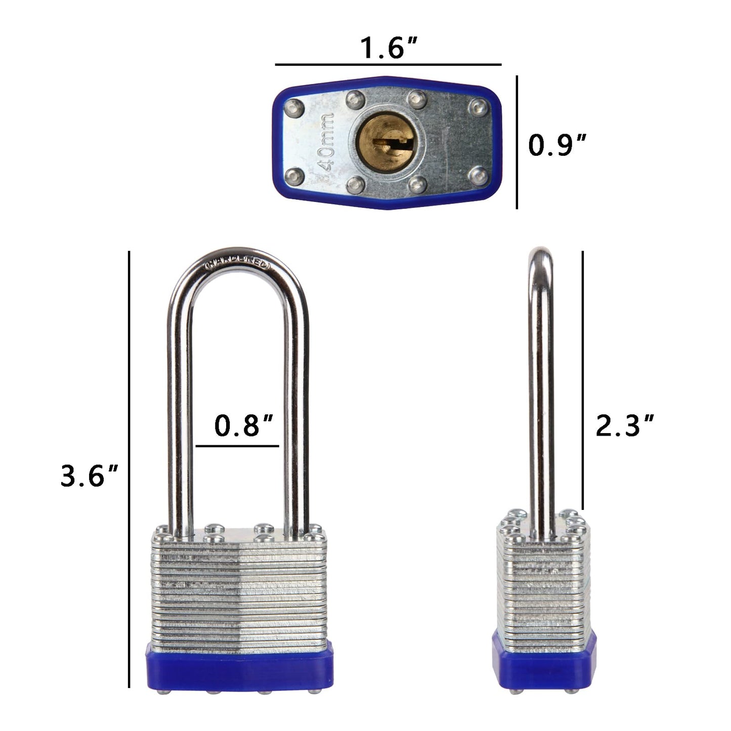 SEPOX® 2PCS Heavy Duty Padlock Keyed Alike, 2-3/8" Extra Long Shackle, 40MM 1-9/16" Laminated Steel Lock Body, Ideal for Gym Locker, Sheds, Gate, Warehouse, Tool Box, Hasp (4 Keys Same)