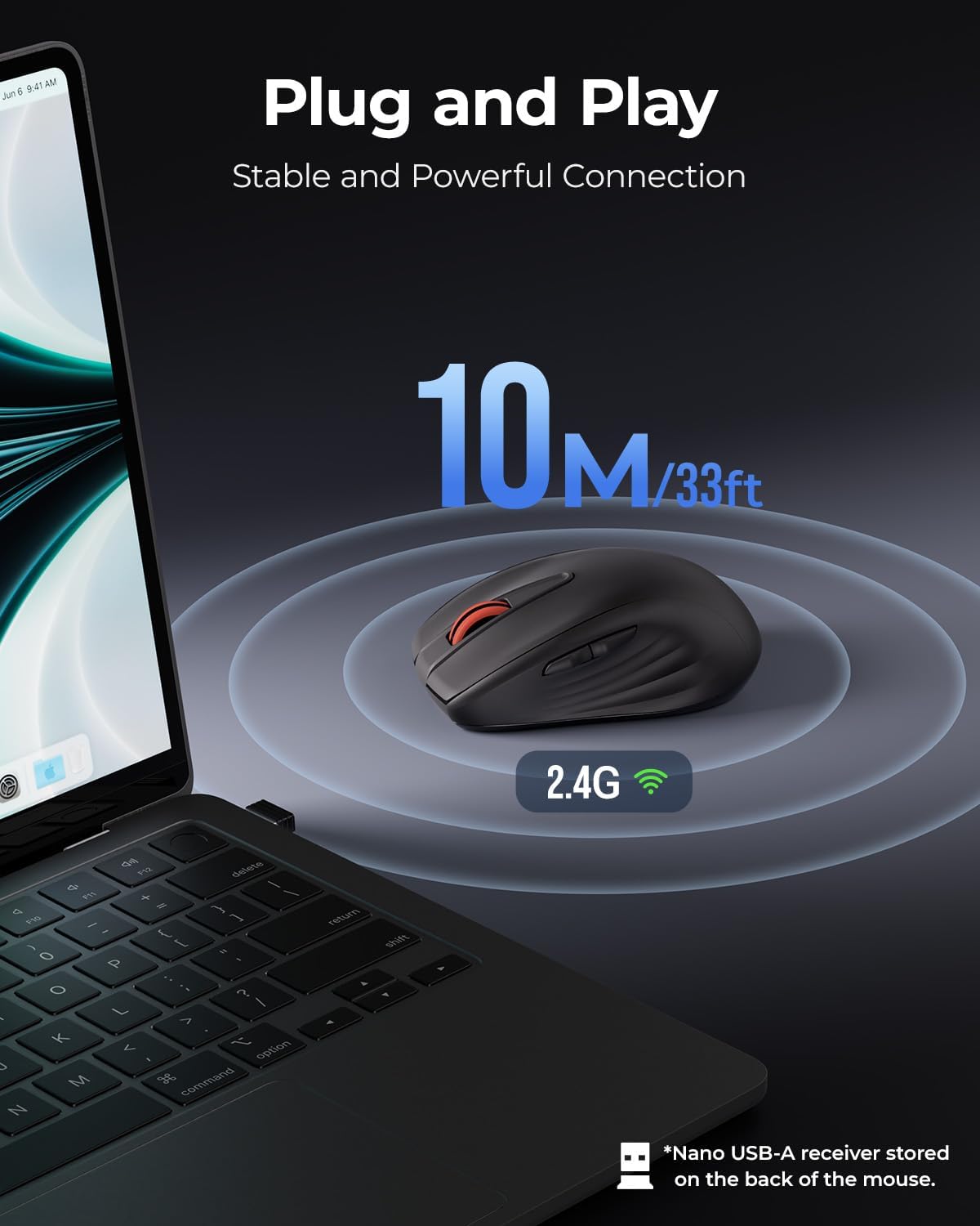 wegear WL500 2.4G 6 Rechargeable Silent Wireless Mouse, Quiet Click, USB Cordless Computer Mouse with Buttons