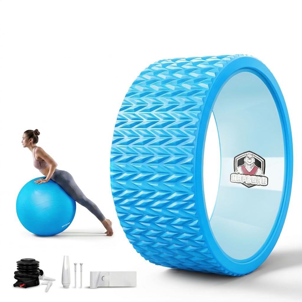 HAPBEAR Back Roller - Yoga Wheel Set with 26'' Exercise Ball – 12'' PP Inner Core Spine Alignment Tool for Back Pain Relief, Core Strength & Full-Body Workout, for Home Gym & Therapy – Pump Included