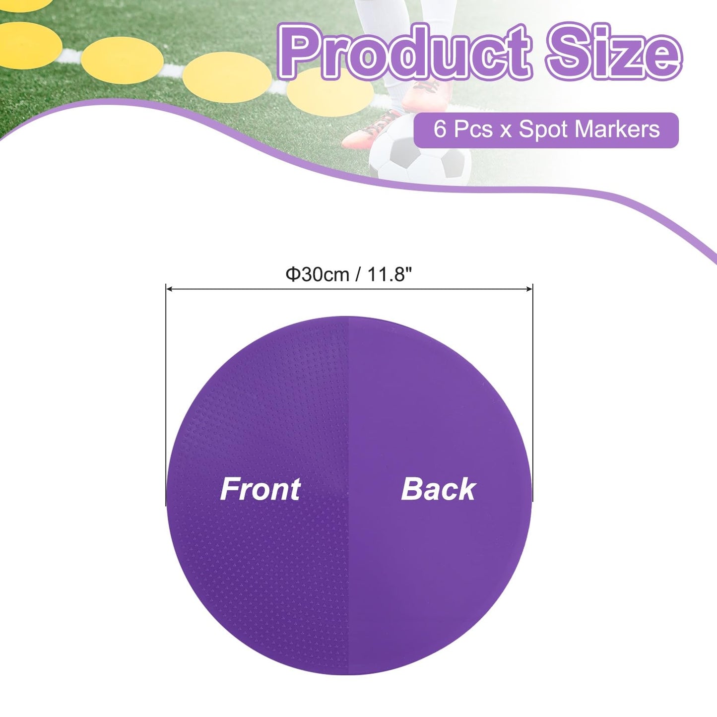 PATIKIL Spot Markers 12 Inch, 6 Pcs Non-Slip Floor Dots Agility Markers Flat Field Cones Poly Dots for Gym PE Speed Training Dance Soccer Basketball Sports, Purple